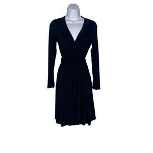 Banana Republic‎ Womens Knit Wrap Dress Black Stretch V Neck Petites XS